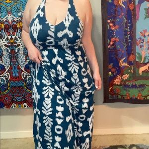 Blue and white maxi dress